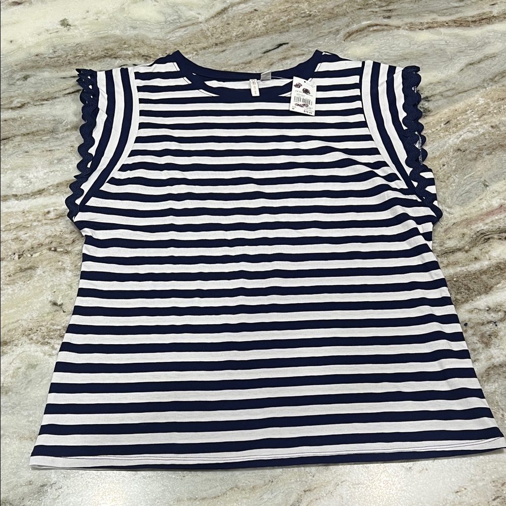 Cato Women’s Navy and White Striped Flutter Sleeve Top